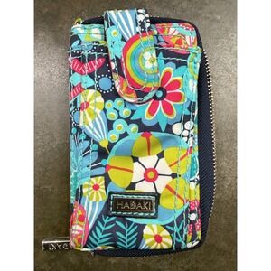 Hadaki Multicolor Floral Geometric Zip Around Wallet ID Window Key Ring Blue